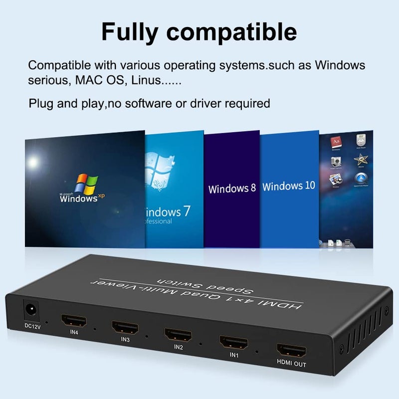 HDSUNWSTD 1080P HDMI 4x1 Quad Multi-viewer Segmentation Converter Screen Splitter Compliant with HDMI 1.3a - Image 5